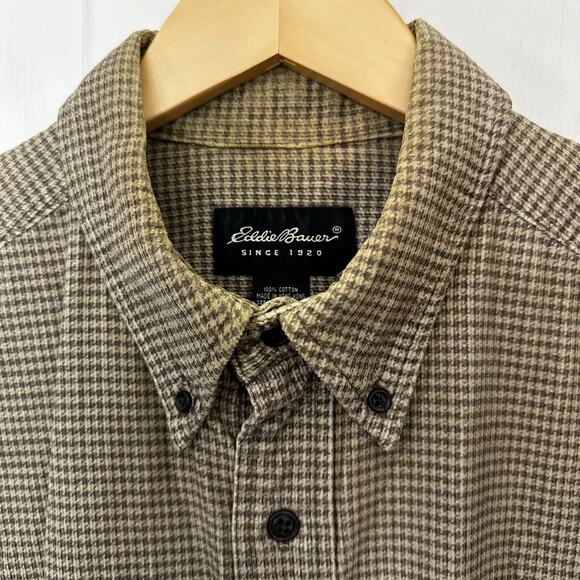 Eddie Bauer Mens Button Down Shirt 100% Cotton Tall Large Green Cream Check B&T - Picture 4 of 8
